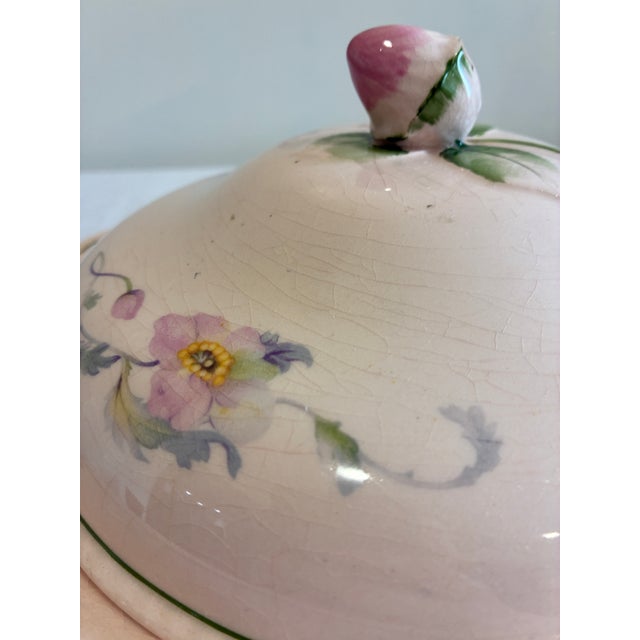 American Early 1900's Steubenville Rose Dawn Pink Serving Dish With Lid For Sale - Image 3 of 15