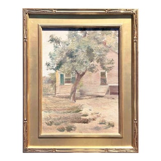 Early 20th Century House with Tree Oil Painting For Sale