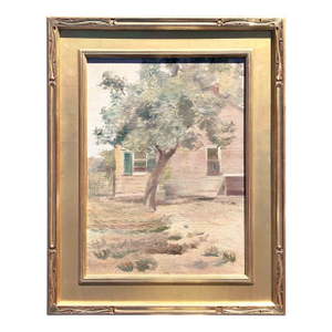 Early 20th Century House with Tree Oil Painting