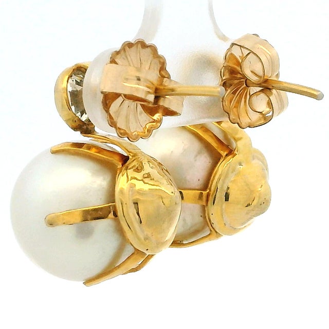 Metal Circa 1990 18k White Gold South Sea Pearl and 1.00 Ct Diamond Earrings For Sale - Image 7 of 14