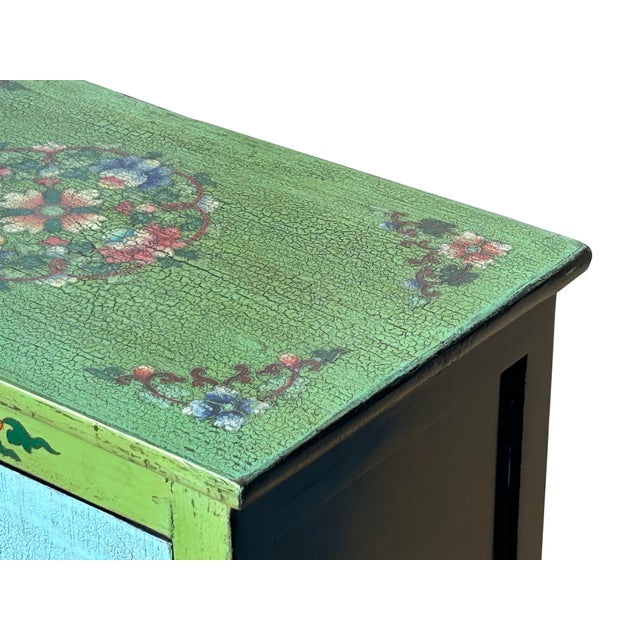 Tibetan Style Lime Green Blue Two Tigers End Table Nightstand For Sale - Image 10 of 12