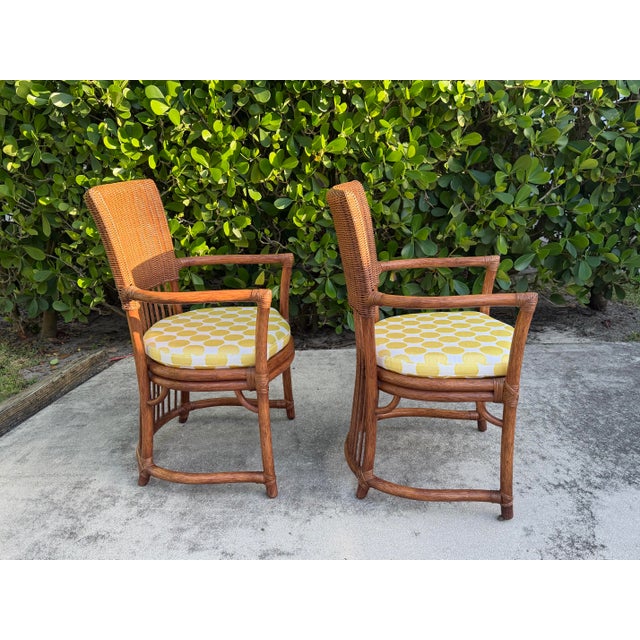 Brown Vintage Barrel-Back Rattan Armchairs, Pair For Sale - Image 8 of 14