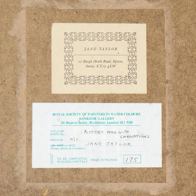 Oyster Gray 'Still Life of Carnations' by Jane Taylor, Impressionist Still Life, Woman Artist, Circa 1965 For Sale - Image 8 of 9