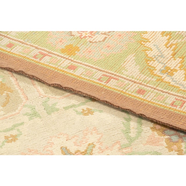 Textile Oversized Vintage Oushak Rug in Beige & Green Floral Design - Rug & Kilim For Sale - Image 7 of 7