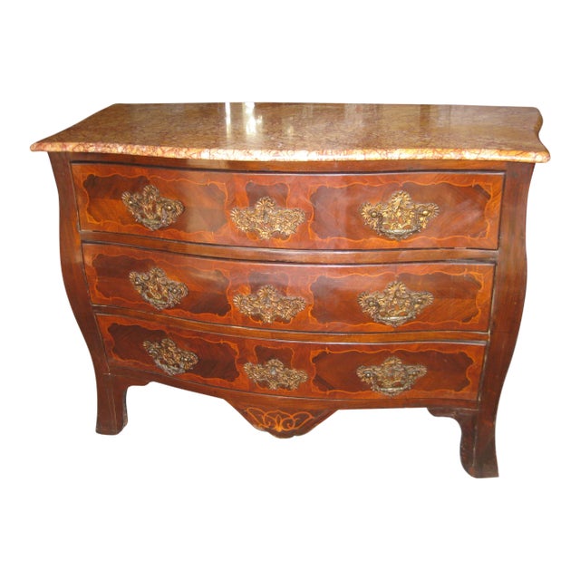 18th Century Marble Top Commode With Marquetry Inlay For Sale