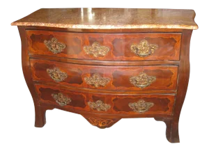 18th Century Marble Top Commode With Marquetry Inlay