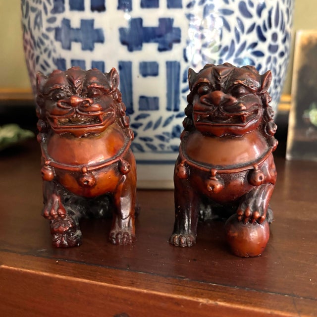 Late 20th Century Small Late 20th Century Oxblood Red Foo Dogs- a Pair For Sale - Image 5 of 8