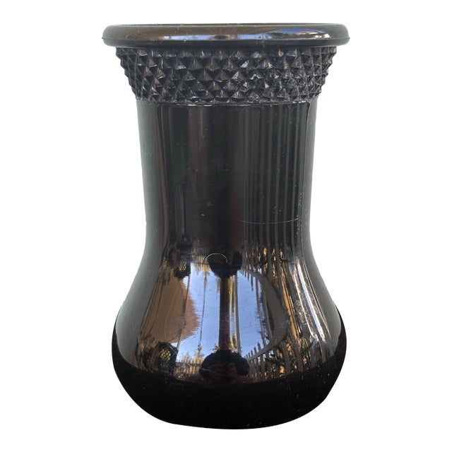 1930s Tiara Black Amethyst Depression Glass Vase Cup With Diamond Point Rim For Sale