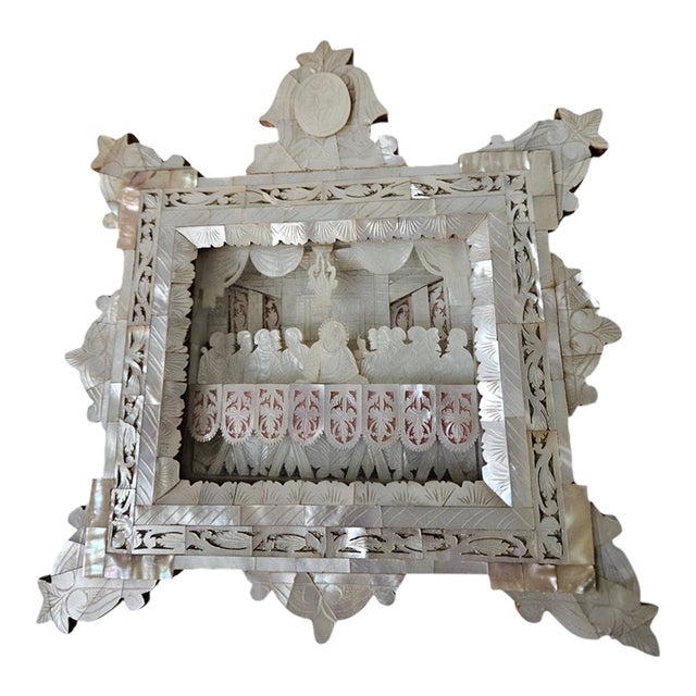 Late 19th Century Mother of Pearl/Abalone Shell Carved Icon For Sale