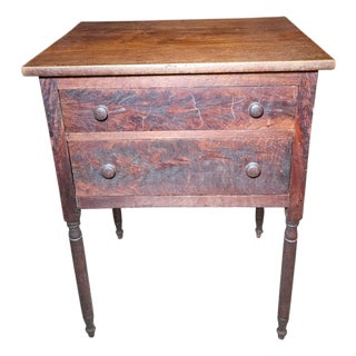 Antique Early 19th Century American Federal Cherry and Veneer 2 Draw Sewing Table For Sale
