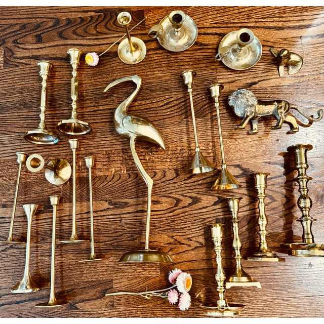 Mid-Century Modern Large Vintage Brass Crane Sculpture For Sale - Image 3 of 9