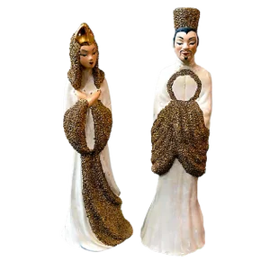 1950's Tall Vintage Chinoiserie Hand Crafted Figurines- a Pair