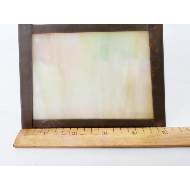 Vintage 4-Panel Slag Glass Brass Lampshade - Mission - Arts & Crafts - 5" Tall For Sale - Image 10 of 11