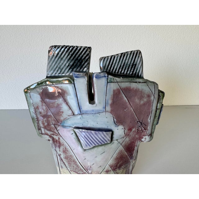 Ceramic 1980’s Vintage Handmade Abstract Design Art Ceramic Vase , Unsigned For Sale - Image 7 of 12