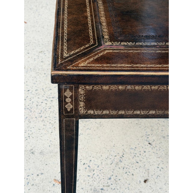 Maitland-Smith Leather Writing Table With Embossed Gilded Decoration For Sale In Savannah - Image 6 of 12