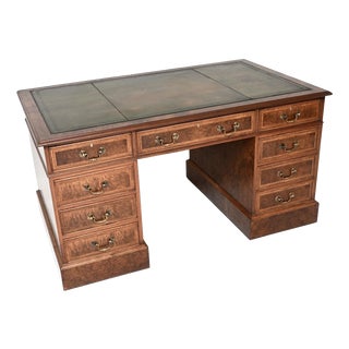 Vintage Pedestal Desk in Burr Walnut with Leather Top, 1950 For Sale