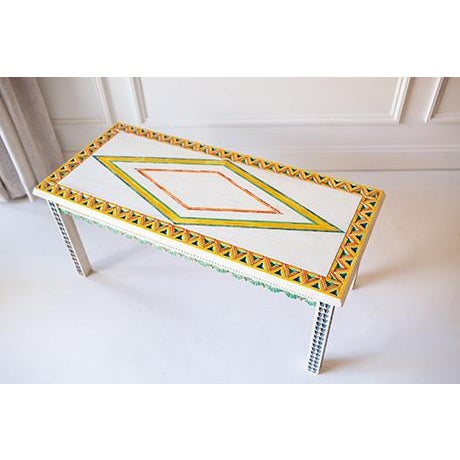 1990s Vintage Hand Carved and Painted Scandinavian Style Coffee Table For Sale - Image 5 of 16