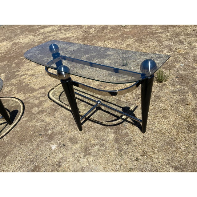 Vintage Space Age Design Chrome and Glass Atomic Coffee & Demilune Console Table For Sale - Image 12 of 18
