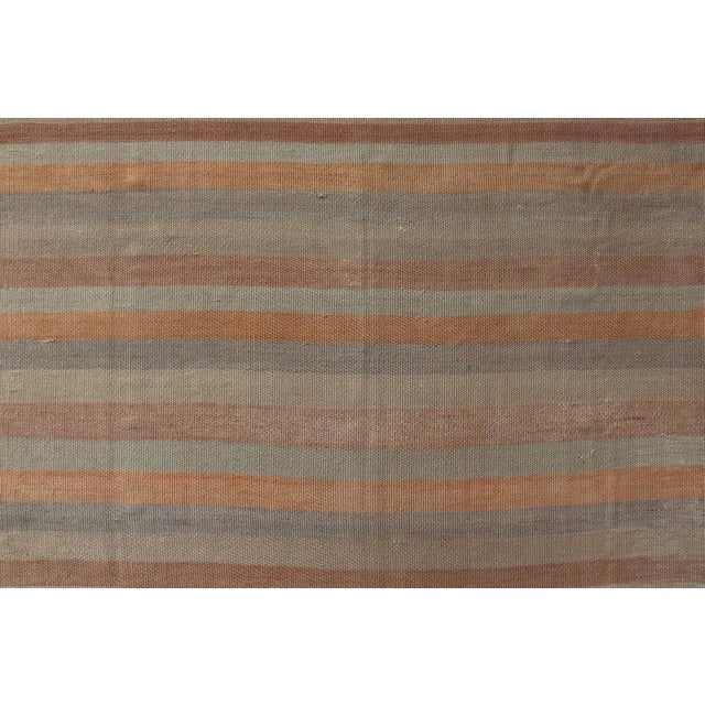 Vintage Turkish Kilim Gallery Runner With Soft Stripes in Sage, Peach, and Sand For Sale In Atlanta - Image 6 of 12