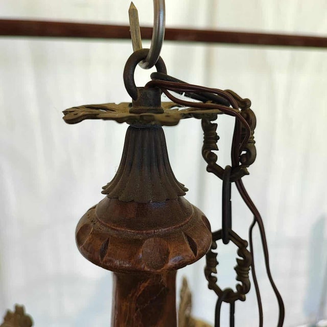 Glass, Wood and Metal 6-Arm Chandelier For Sale - Image 6 of 11