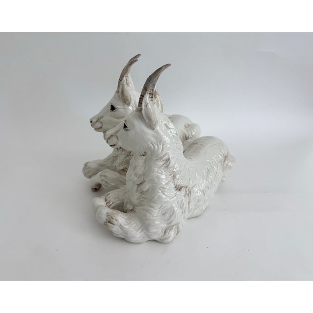 Mid-Century Italian Ronzan Ceramic Double Mountain Goat Sculpture For Sale - Image 4 of 9