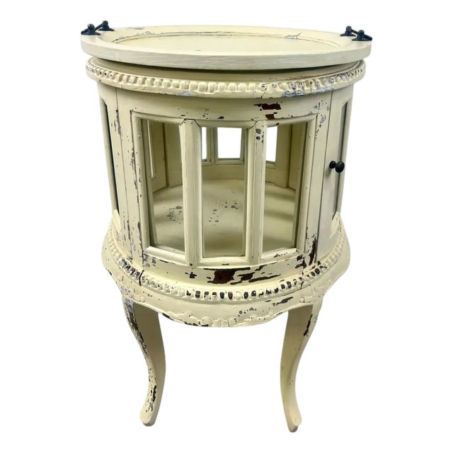 French Louis XV Provincial Style Distressed Off-White Serving Table W Tray For Sale