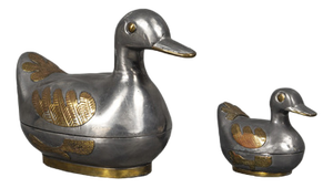 Ducks in Tin and Brass as Bowl with Lid, 1960s, Set of 2