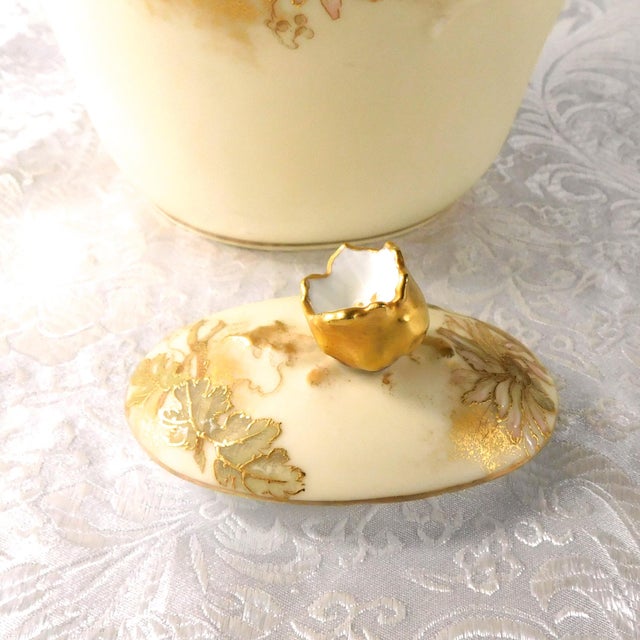 Cream 1910s Alfred Lanternier Limoges Hand Painted Cream Bisque Chocolate Pot For Sale - Image 8 of 17