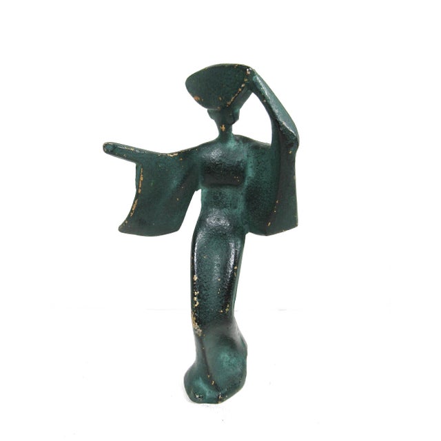 Set of 3 Mid-Century Japanese Verdigris Awa Odori Geisha Dancer Figurines in Cast Iron For Sale In Austin - Image 6 of 8