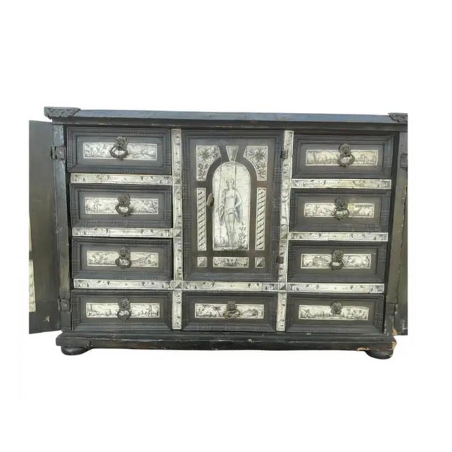 Brown 17th Century Italian Ebonized Inlaid Milanese Table Cabinet For Sale - Image 8 of 13