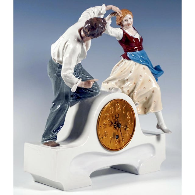 Art Nouveau Meissen Mantle Clock with Dancing Couple by K. Hentschel, 1910s For Sale - Image 4 of 8
