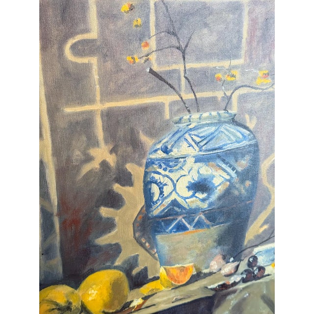 Chinoiserie Original Impressionist Still Life Painting, Chinoiserie and Lemons For Sale - Image 3 of 6