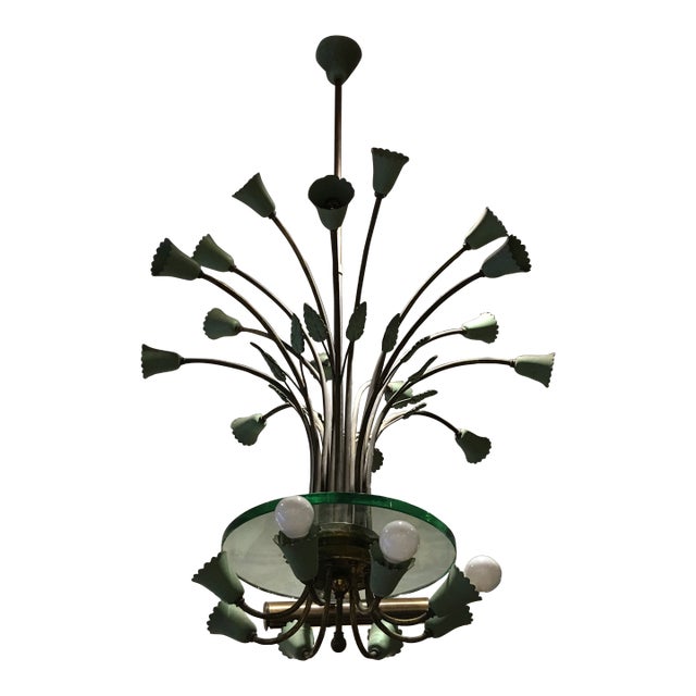 Vintage Italian Brass and Glass Chandelier For Sale