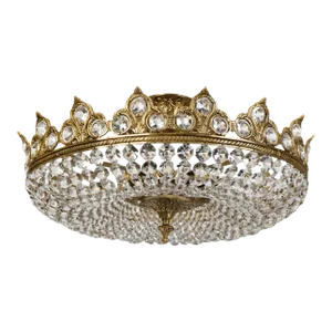1950s Brass & Crystal Semi Flush Mount Chandelier