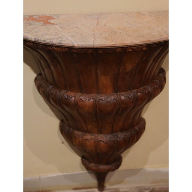 Early 19th Century French Louis XIV Marble Top Carved Walnut Wall Console Table For Sale - Image 4 of 12