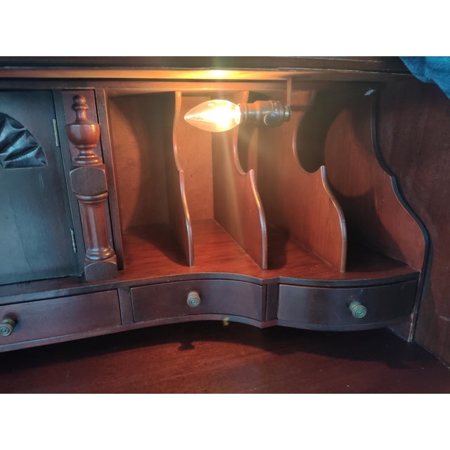 1920s Maddox Solid Mahogany Chippendale Style Drop Front Secretary Desk For Sale - Image 14 of 16