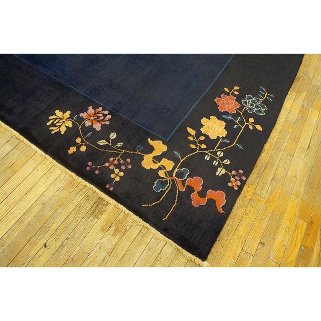 Extraordinarily Sprays of Flower With Butterfly in a Black Background Chinese Art Deco Rug For Sale - Image 12 of 12