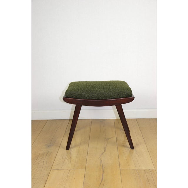 1970s Art Deco Green Olive Bouclé Stool, 1970s For Sale - Image 5 of 8