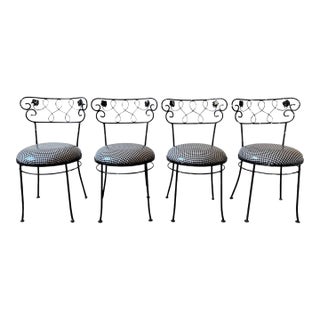 Vintage Wrought Iron Dining Chairs With Gingham Seats, Set of 4 For Sale
