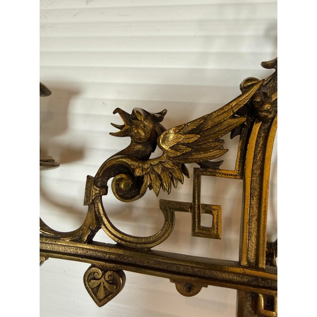 Antique Ornate Brass Piano Sconces - a Pair For Sale - Image 4 of 12