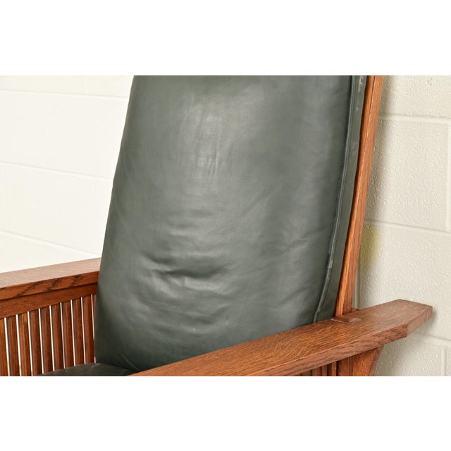 Brown Stickley Mission Oak Arts & Crafts Reclining Morris Lounge Chair With Ottoman For Sale - Image 8 of 17