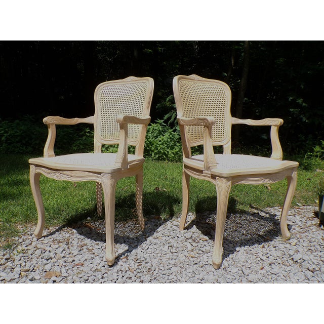 Vintage Pair Harris Marcus Italian Double Cane Arm Chairs Carved Accent Chairs For Sale In Boston - Image 6 of 18