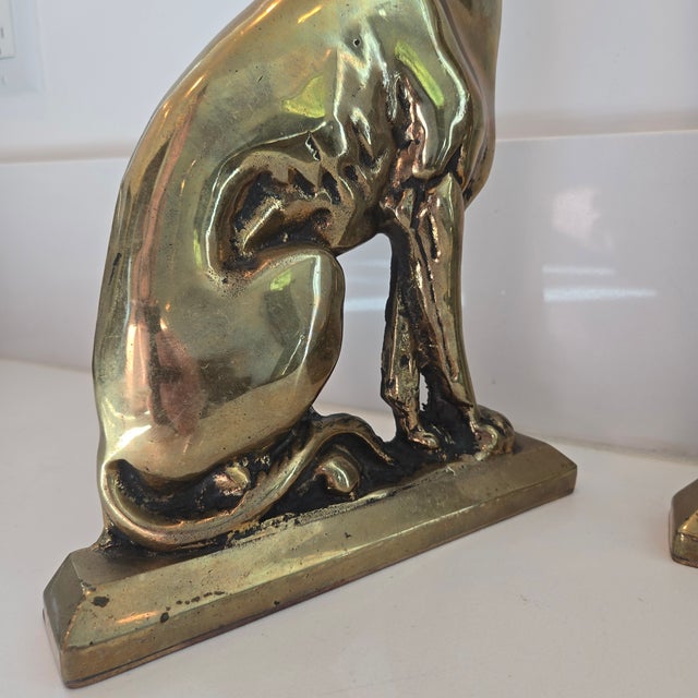 Brass Vintage Heavy Brass and Cast Iron Seated Hunting Dog Bookends / Doorstops - Pair For Sale - Image 8 of 12