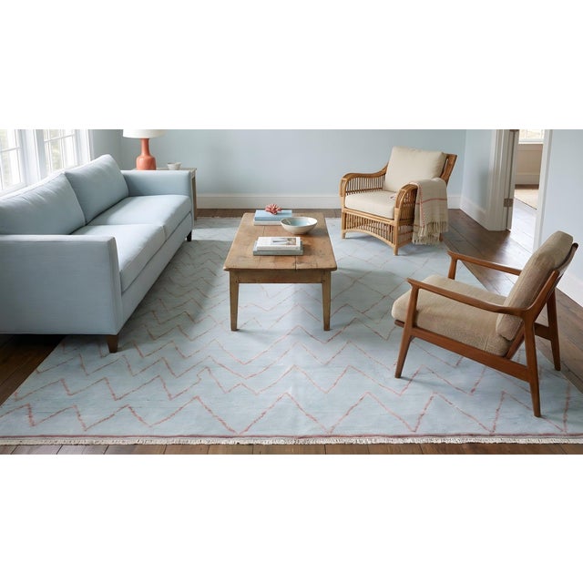 9x12 Blue Hand-Knotted Wool Chevron Gridwork Tribal Modern Carpet Rug For Sale - Image 15 of 15