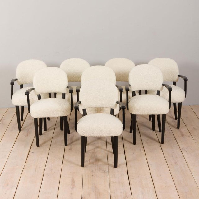 This elegant set of eight dining chairs, fully renovated has been acquired in paris and made by thonet most likely in the...