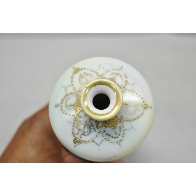 Antique Nippon Hand Painted Pink Rose & Lake Scene Small Porcelain Cylinder Vase For Sale - Image 4 of 14