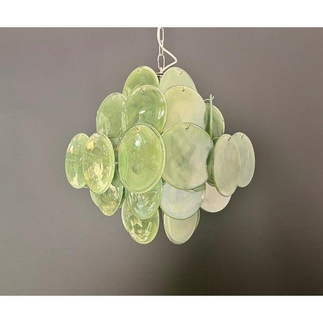 Vintage Italian Green Murano Glass Discs Chandelier, 1990s For Sale - Image 6 of 18