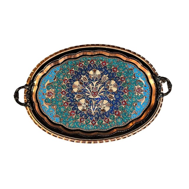 Hand Carved Colorful Serving Tray with Handles For Sale - Image 5 of 9