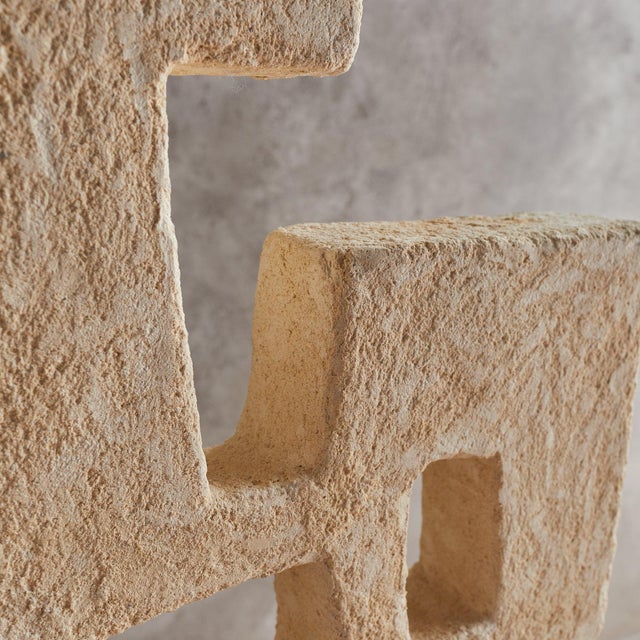 1950s French Abstract Carved Stone Sculpture on Wood Base, 1950s For Sale - Image 5 of 6