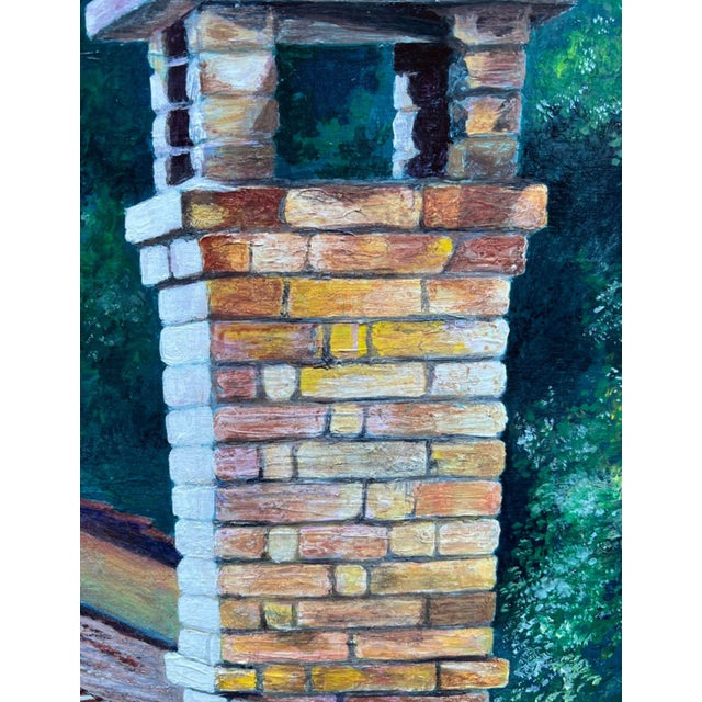 1980s 1980s Contemporary Framed Rooftop Landscape Acrylic Painting, Signed Strauss For Sale - Image 5 of 13